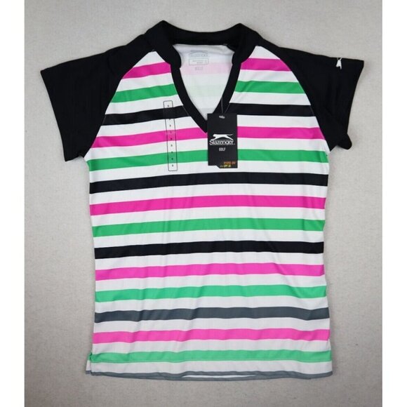 SLAZENGER - WOMEN'S SHORT SLEEVE STRIPED GOLF TOP - SIZE S - Picture 2 of 10